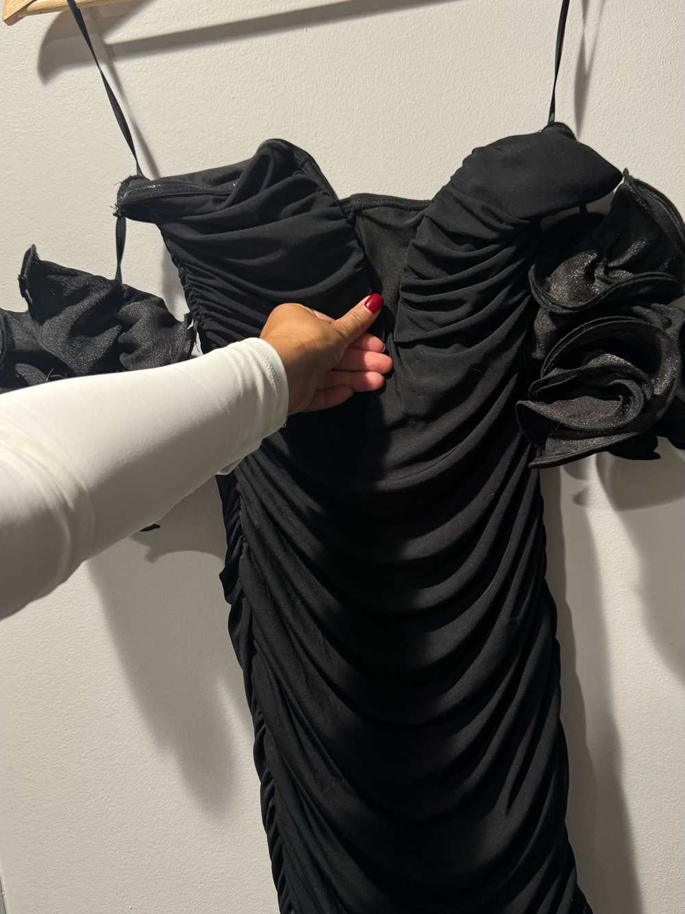 Black Ruched Off-Shoulder Evening Dress